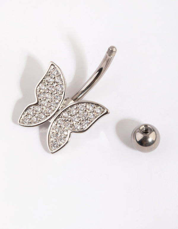 Titanium Pave Butterfly Belly Ring