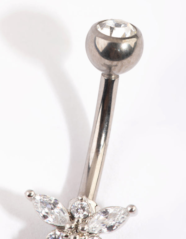 Titanium Elegant Diamante Belly Ring