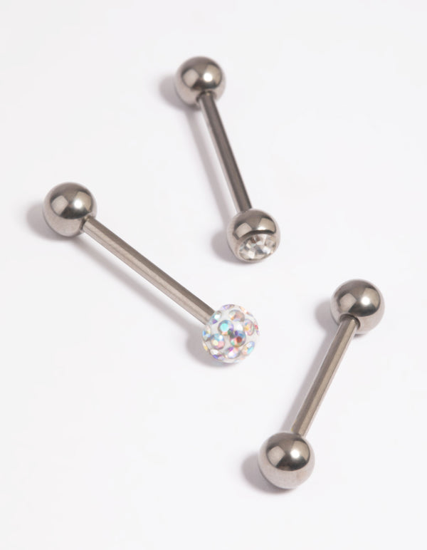 Titanium Pave Tongue Piercings 3-Pack