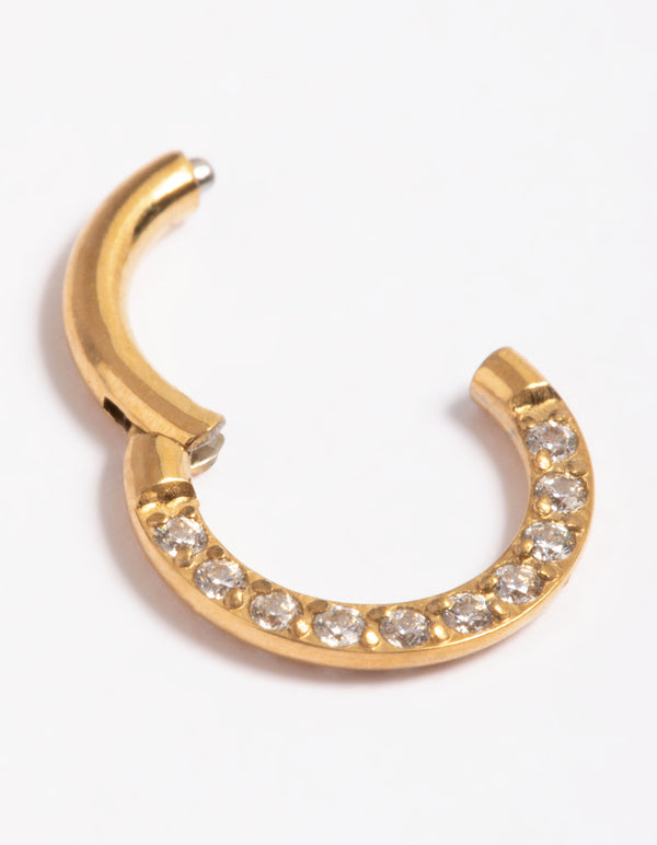 Gold Plated Titanium Cubic Zirconia 6mm Clicker Ring