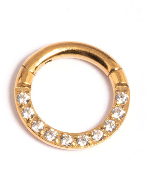 Gold Plated Titanium Cubic Zirconia 6mm Clicker Ring