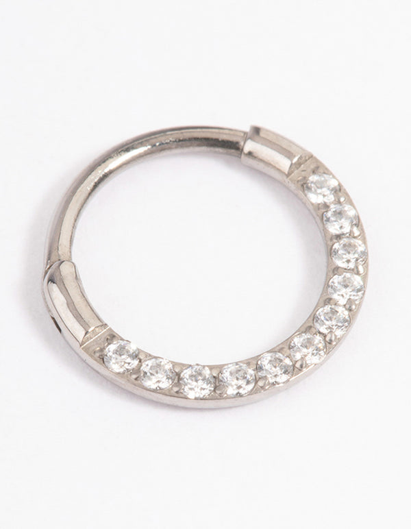 Titanium Cubic Zirconia Clicker Ring 7mm