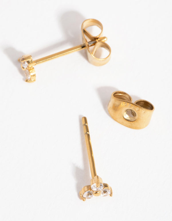 Gold Plated Surgical Steel Cubic Zirconia Trio Cluster Stud Earrings