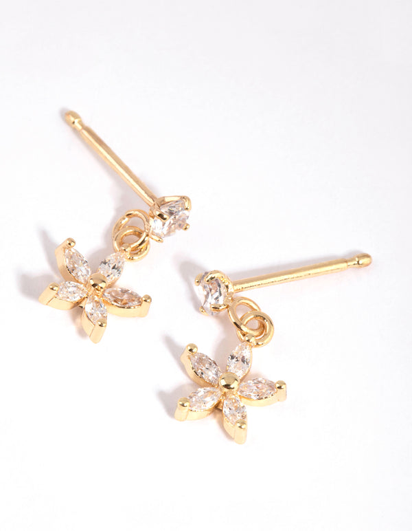 Gold Plated Surgical Steel Cubic Zirconia Flower Drop Stud Earrings