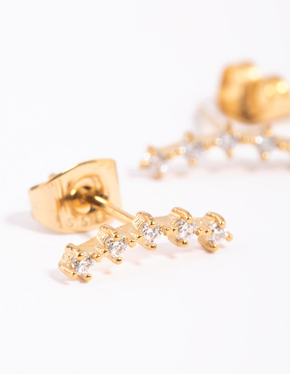 Gold Plated Surgical Steel Cubic Zirconia Crawler Stud Earrings
