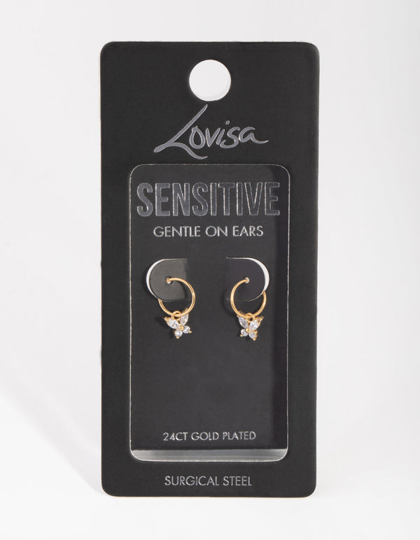Gold Plated Surgical Steel Butterfly Sleeper Earrings