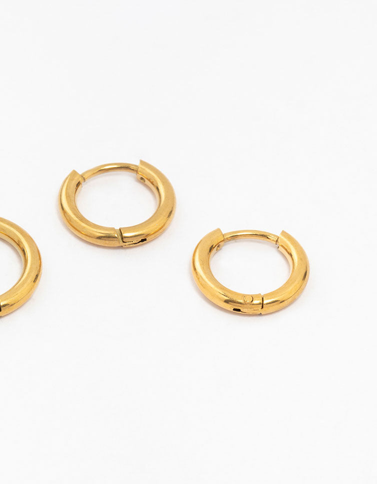 Waterproof Gold Plated Stainless Steel Medium Hoop Earrings 2-Pack