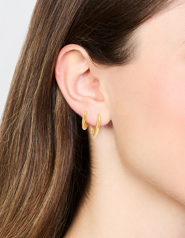 Waterproof Gold Plated Stainless Steel Small Hoop Earrings 2-Pack