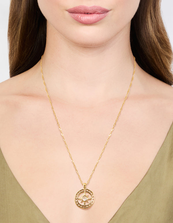 Waterproof Gold Plated Stainless Steel Compass Pendant Necklace