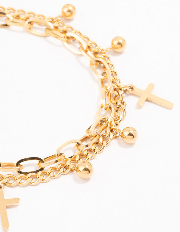 Waterproof Gold Plated Stainless Steel Cross Charm Bracelet