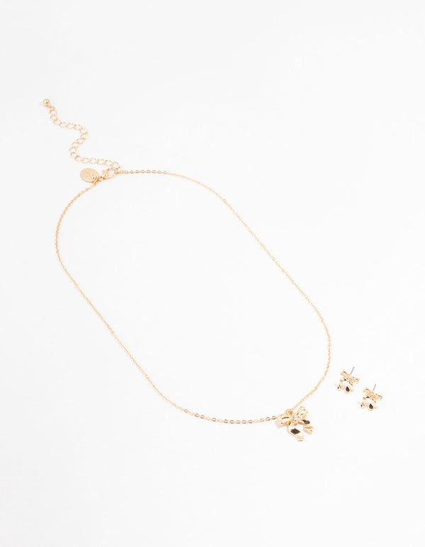Gold Bows Necklace & Earring Set