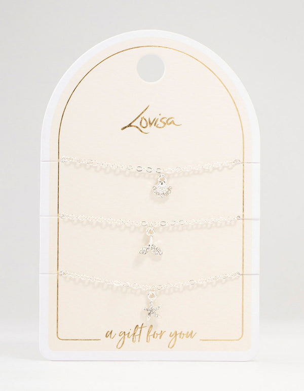 Silver Sea Creatures Charm Bracelets 3-Pack