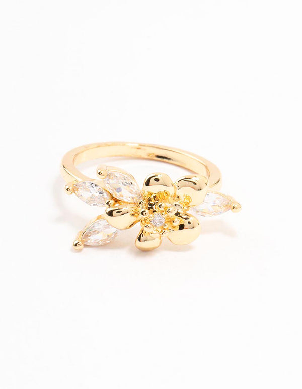 Gold Plated Fine Flower Cubic Zirconia Ring