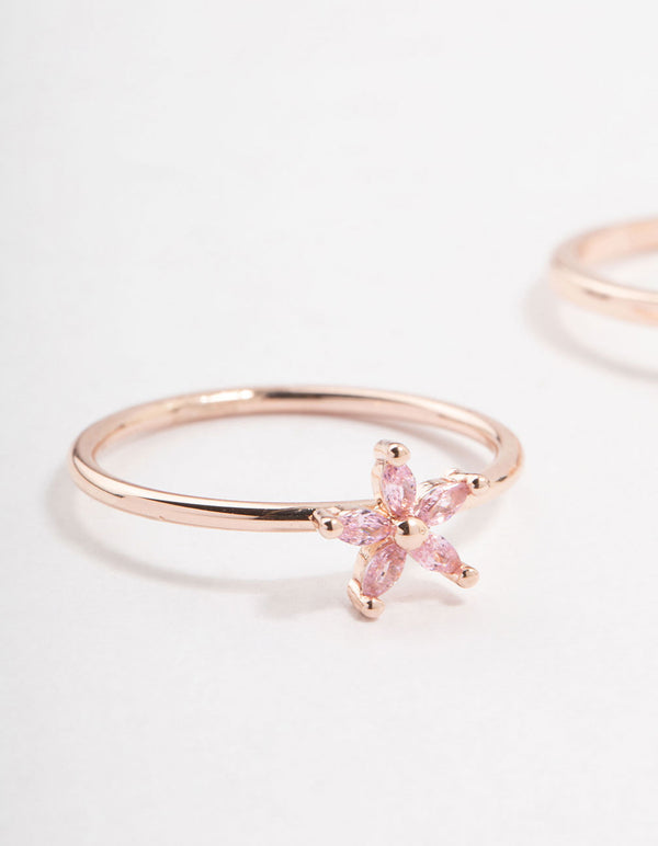 Rose Gold Plated Flower Vine Cubic Zirconia Rings 2-Pack