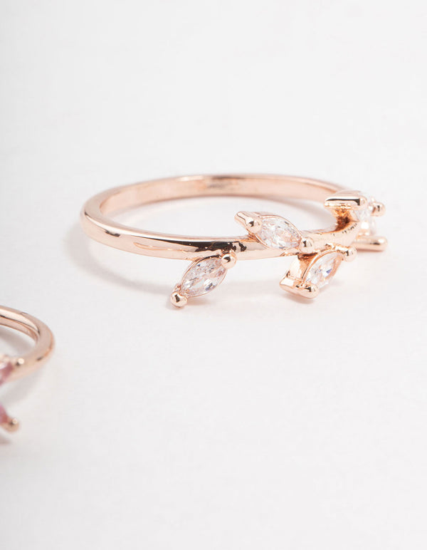 Rose Gold Plated Flower Vine Cubic Zirconia Rings 2-Pack
