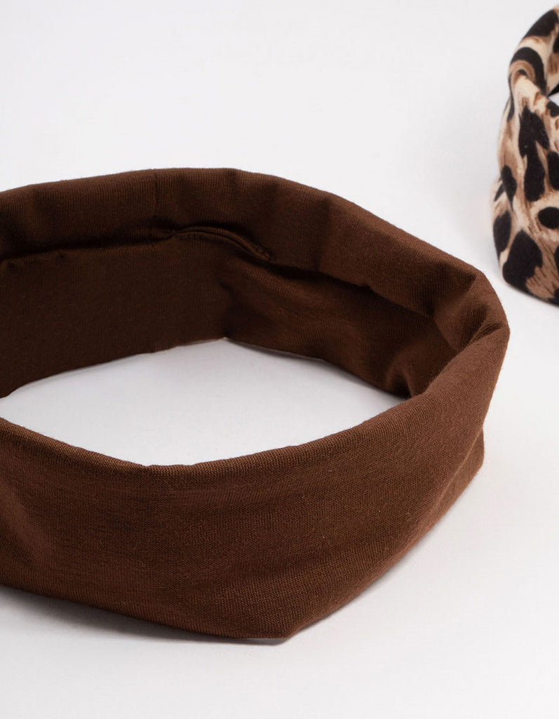 Brown & Leopard Print Stretch Fabric Headbands 2-Pack - Lovisa