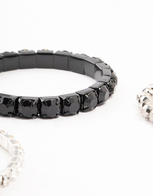 Black & Silver Plaited Bracelet 3- Pack