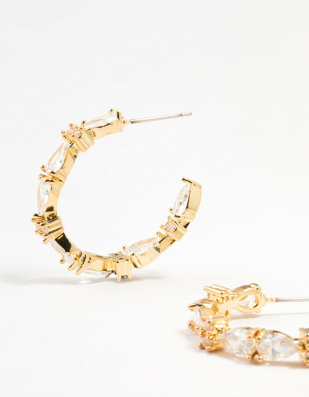 Gold Plated Pear Cut Cubic Zirconia Hoop Earrings