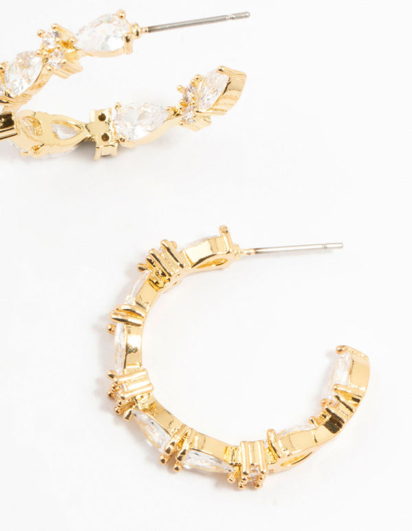 Gold Plated Pear Cut Cubic Zirconia Hoop Earrings