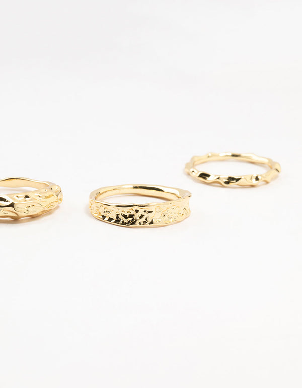 Gold Plated Textured Metal Rings 5-Pack