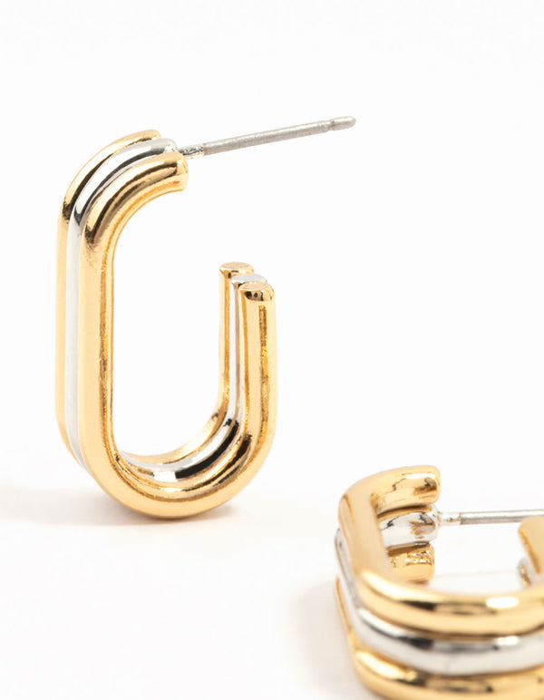 Mixed Metals Silver & Gold Plated Oval Hoop Earrings