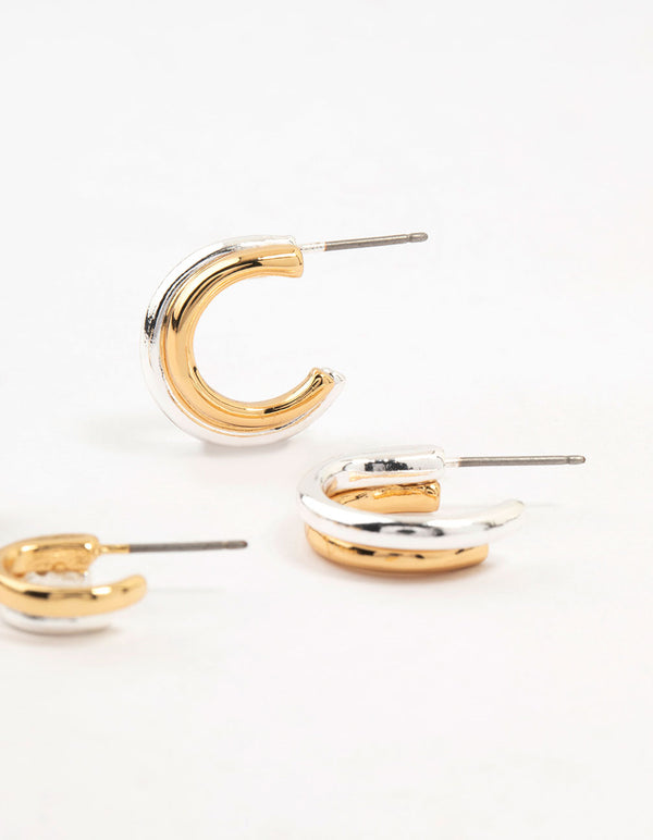 Mixed Metals Silver & Gold Plated Huggie Hoop Earrings 2-Pack