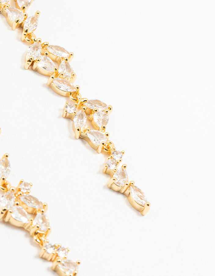 Gold Plated Cascading Pear & Marquise Cubic Zirconia Earrings