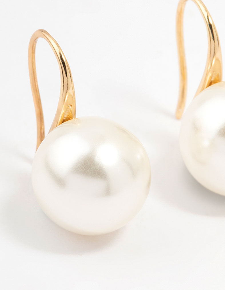 Gold Plated Medium Pearl Hook Earrings
