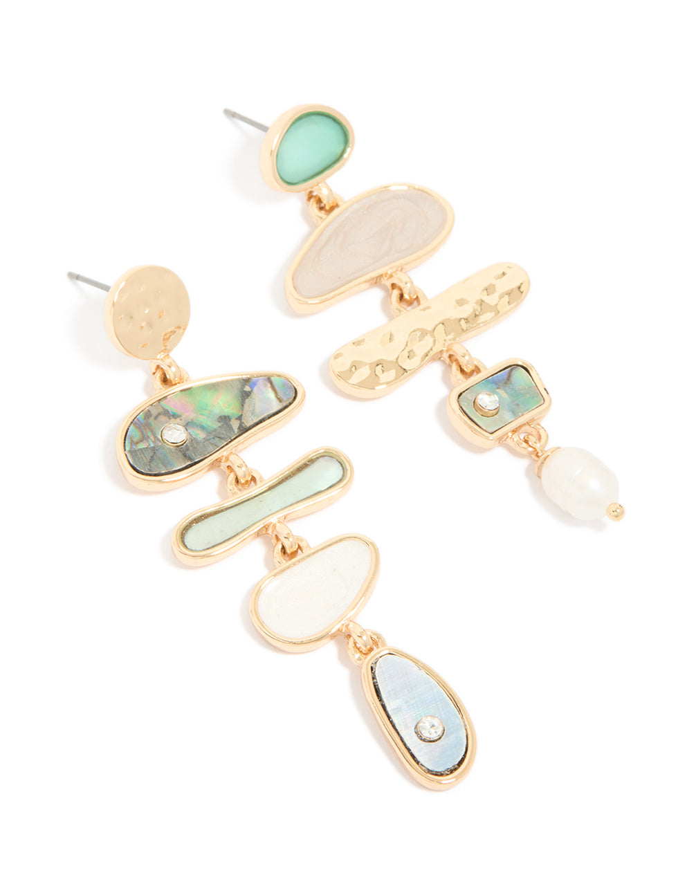 Gold Mixed Shape & Multicoloured Shell Drop Earrings