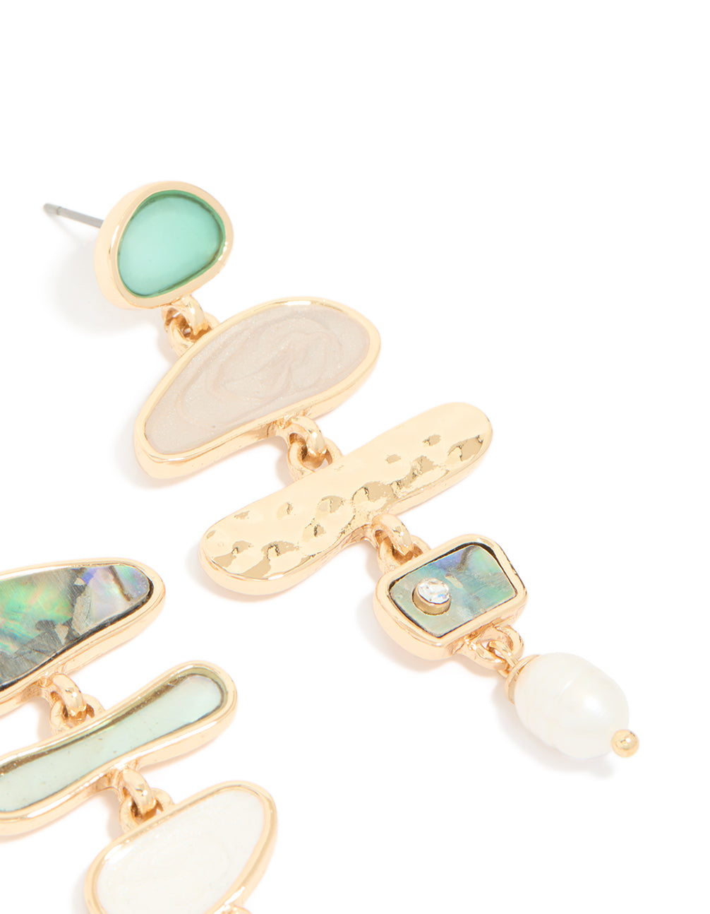 Gold Mixed Shape & Multicoloured Shell Drop Earrings