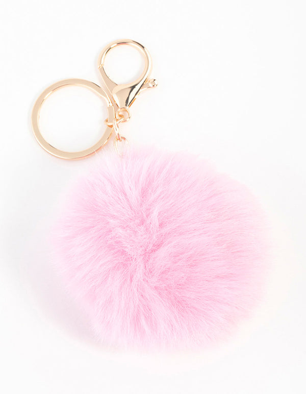 White Pom Pom Fabric Keychain