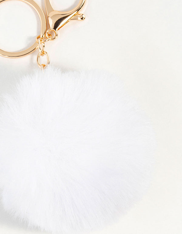 Pink Pom Pom Fabric Keychain