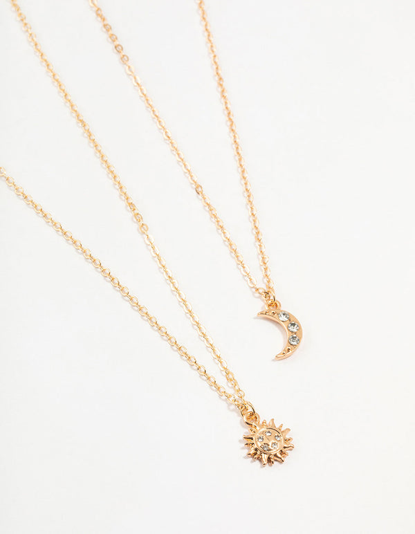 Gold Diamante Sun & Moon Necklaces 2-Pack