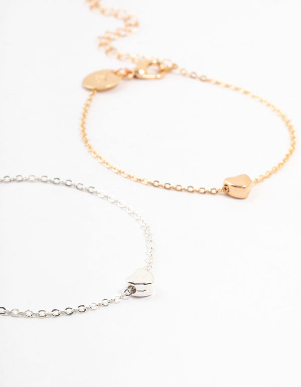 Mixed Metals Solid Heart Bracelets 3-Pack