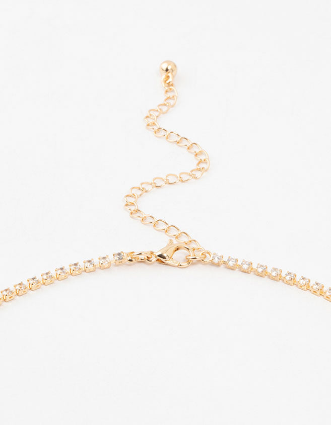 Gold Cubic Zirconia 2 Row Necklace and Earrings Set