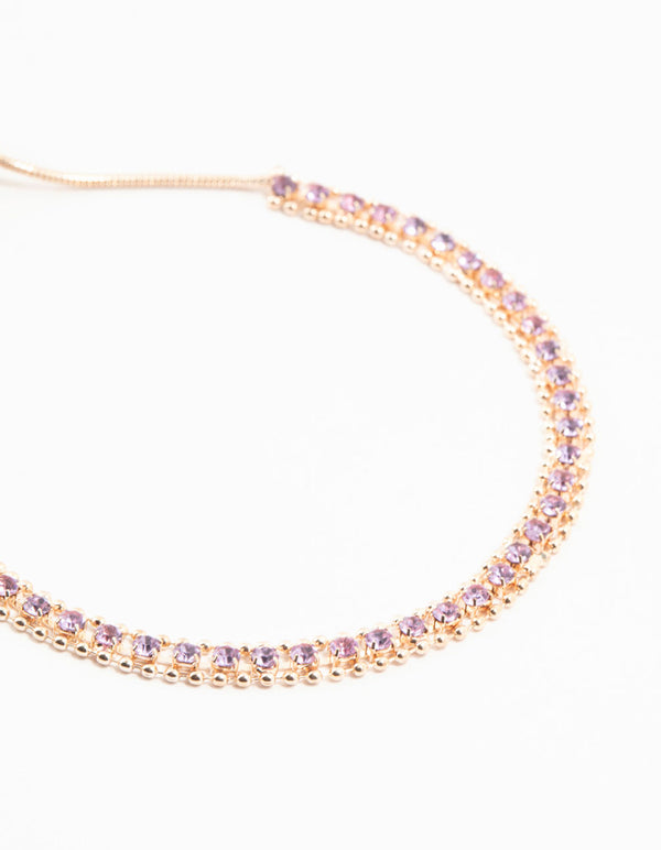 Rose Gold Mini Ball Purple Cubic Zirconia Toggle Bracelet