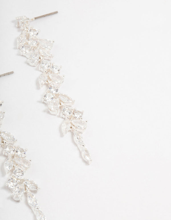 Cubic Zirconia Stone Silver Medium Drop Earrings