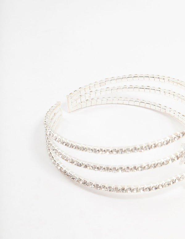 Silver Cubic Zirconia Butterfly Layered Wrist Cuff