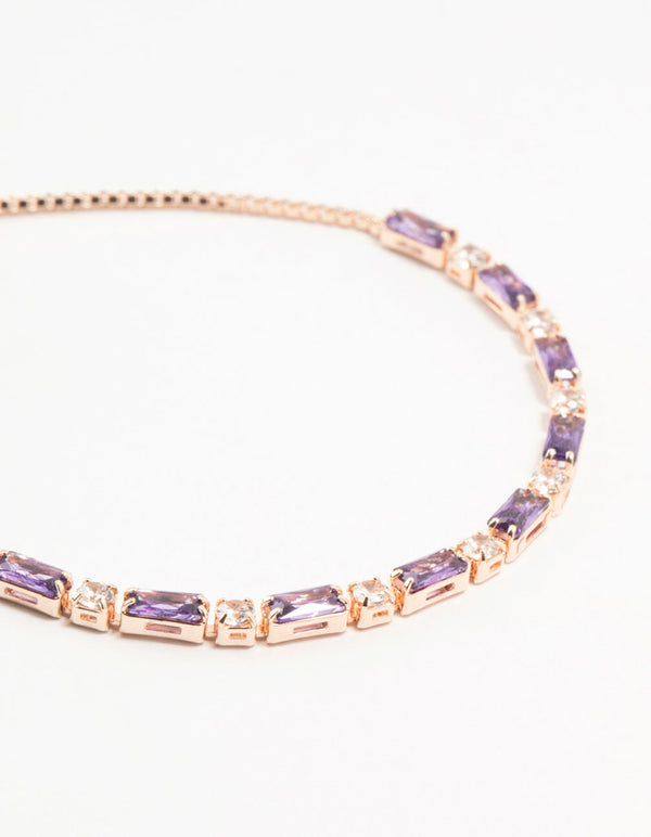 Rose Gold Purple Cubic Zirconia Toggle Bracelet