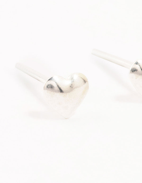 Sterling Silver Mini Puff Heart Stud Earrings