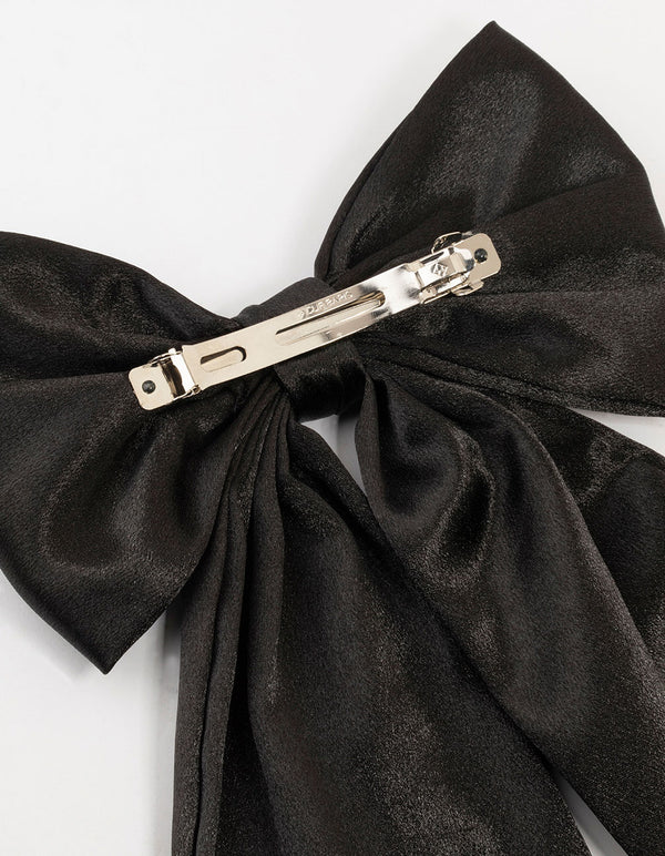 Black Satin Fabric Statement Bow Clip