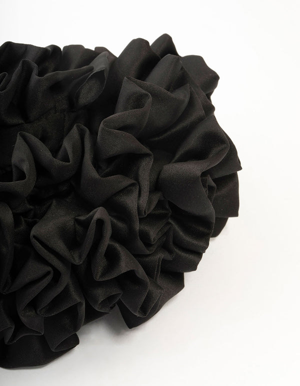 Large Black Ruffle Fabric Scrunchie