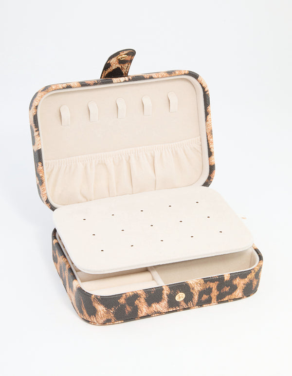 Leopard Print PU Leather Rectangle Jewellery Case