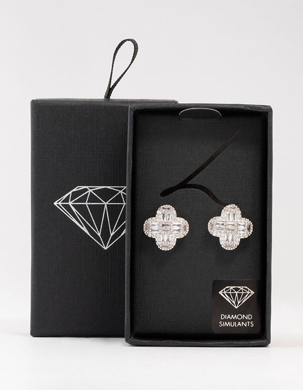 Silver Paved Flower Stud Earrings