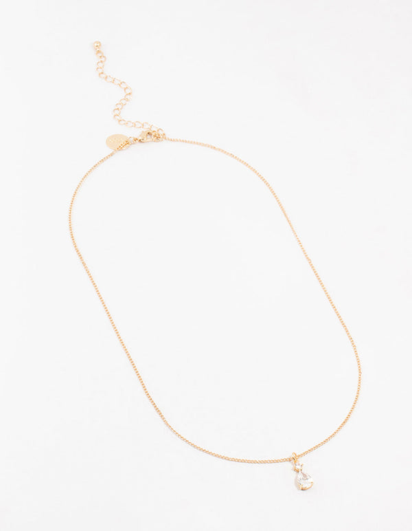 Gold Cubic Zirconia Pear Drop Pendant Necklace