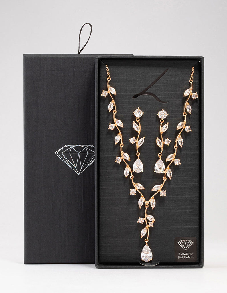 Gold Creeping Crystal Vine Necklace Earrings Set Lovisa
