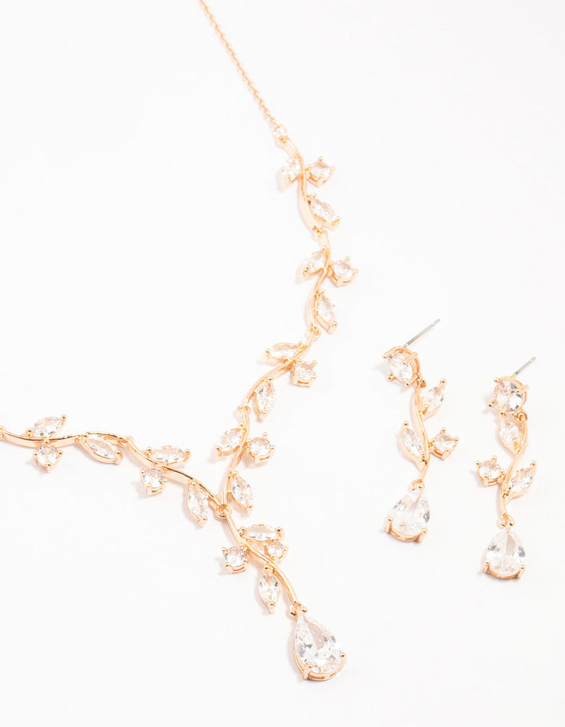 Gold Creeping Crystal Vine Necklace Earrings Set Lovisa