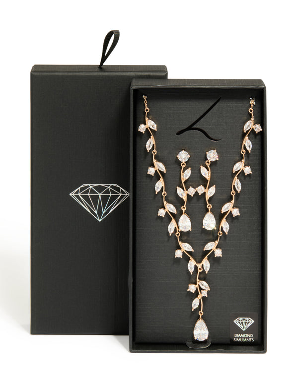 Gold Creeping Crystal Vine Necklace & Earrings Set