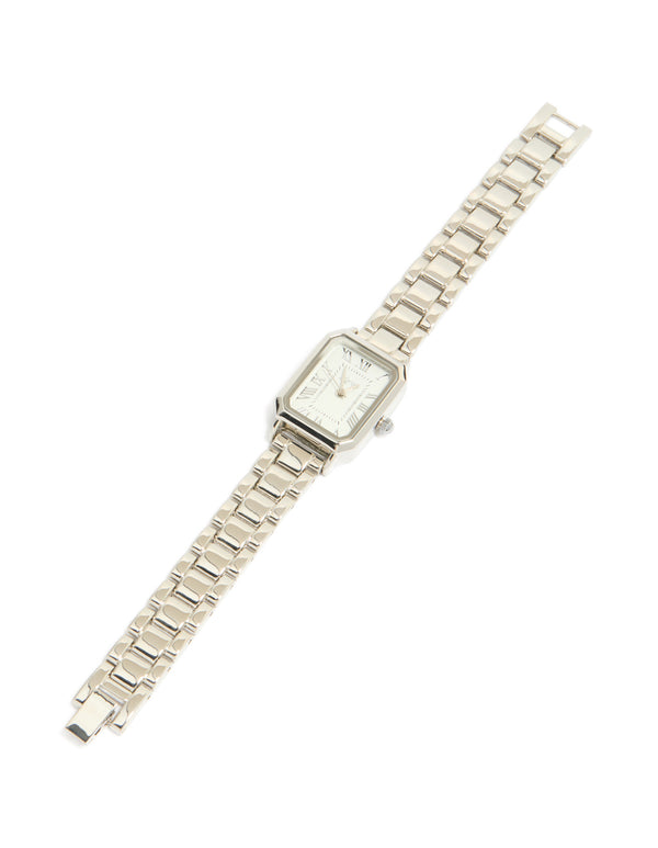 Silver Rectangle Roman Numeral Watch