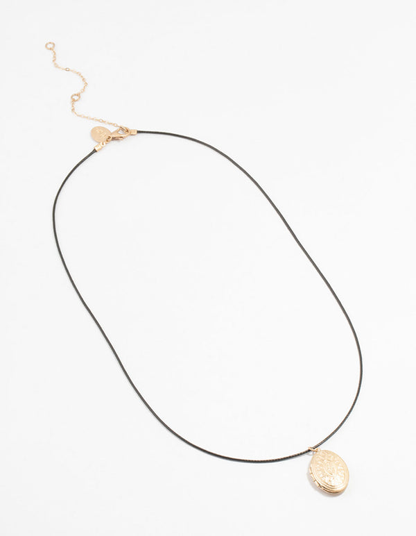 Worn Gold Locket Cord Necklace